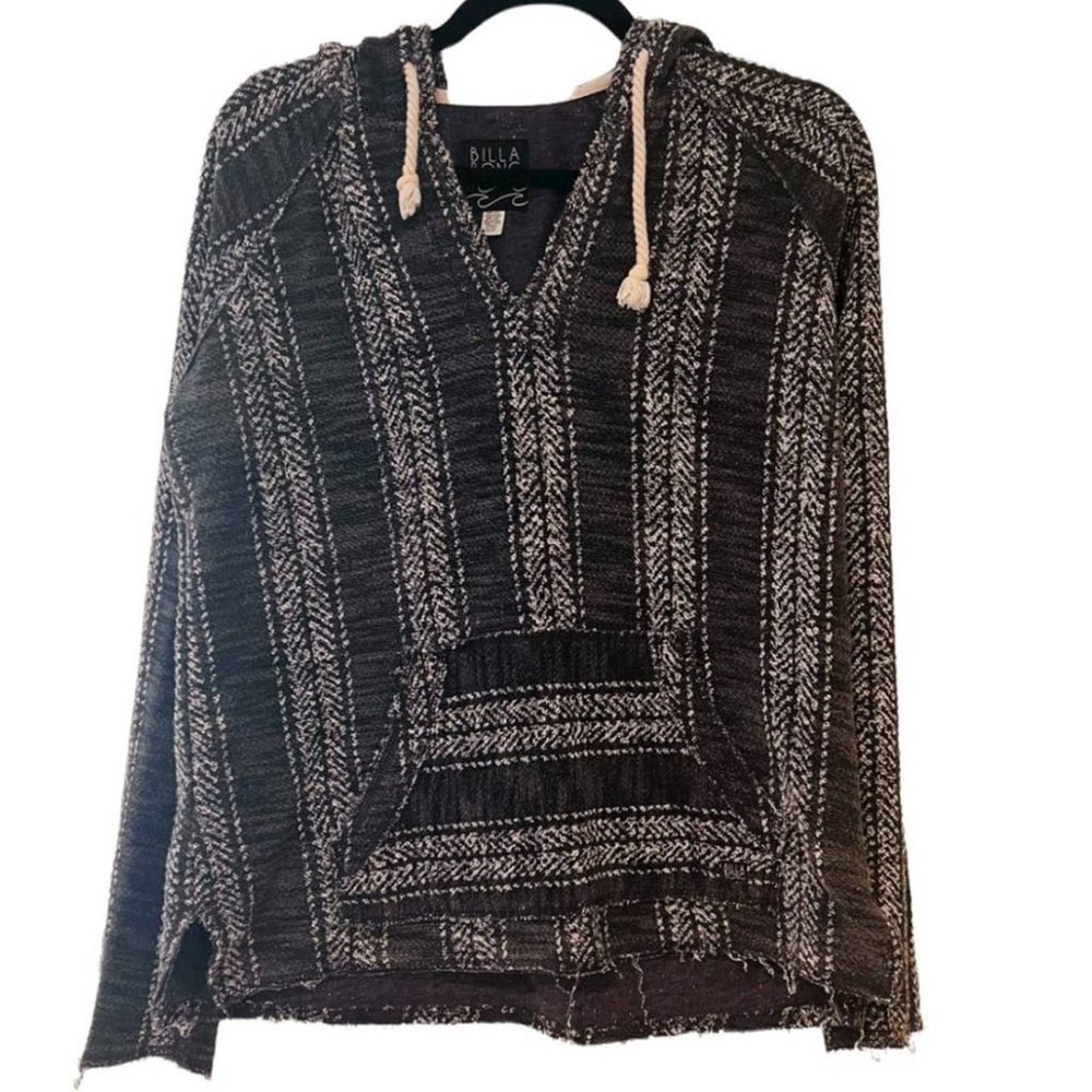 Billabong Baja Beach Hoodie Pullover Distressed Hems M